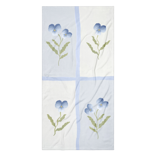 Towel - Blue Pansy Checkerboard Design
