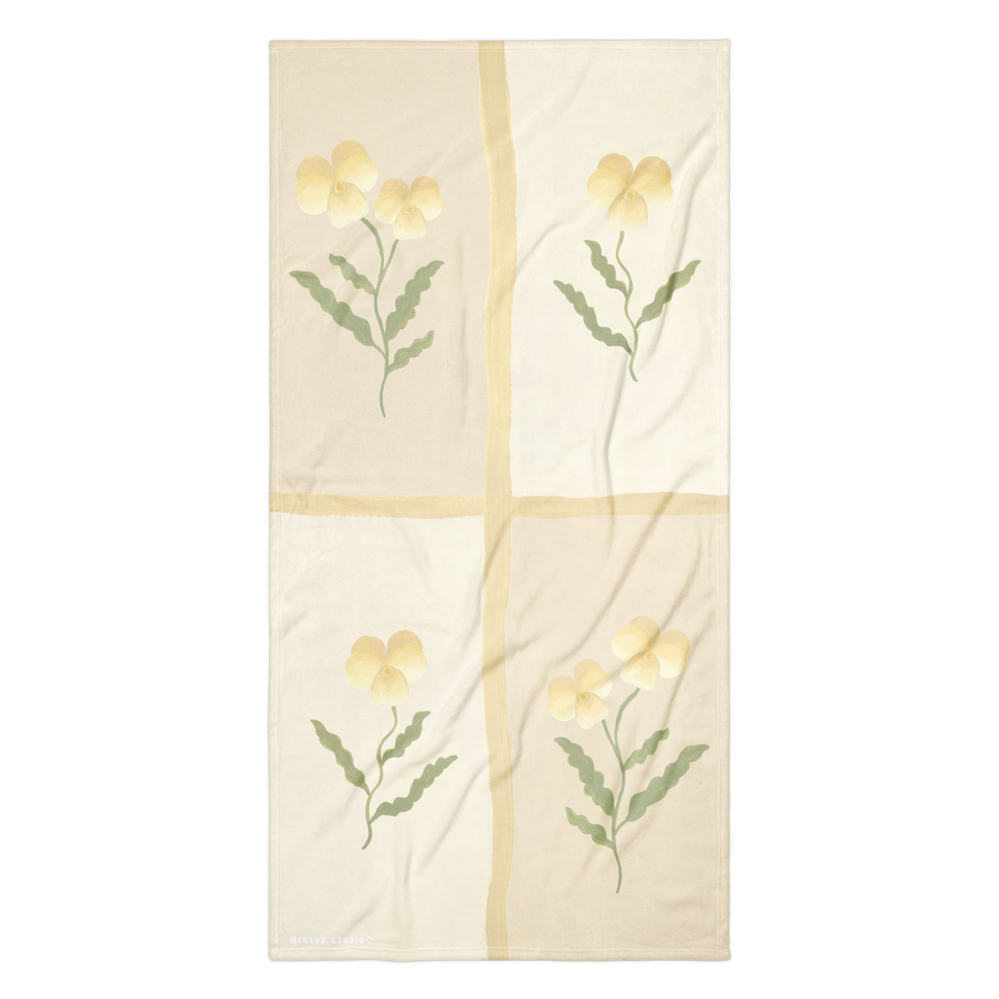 Towel - Yellow Pansy Checkerboard Design