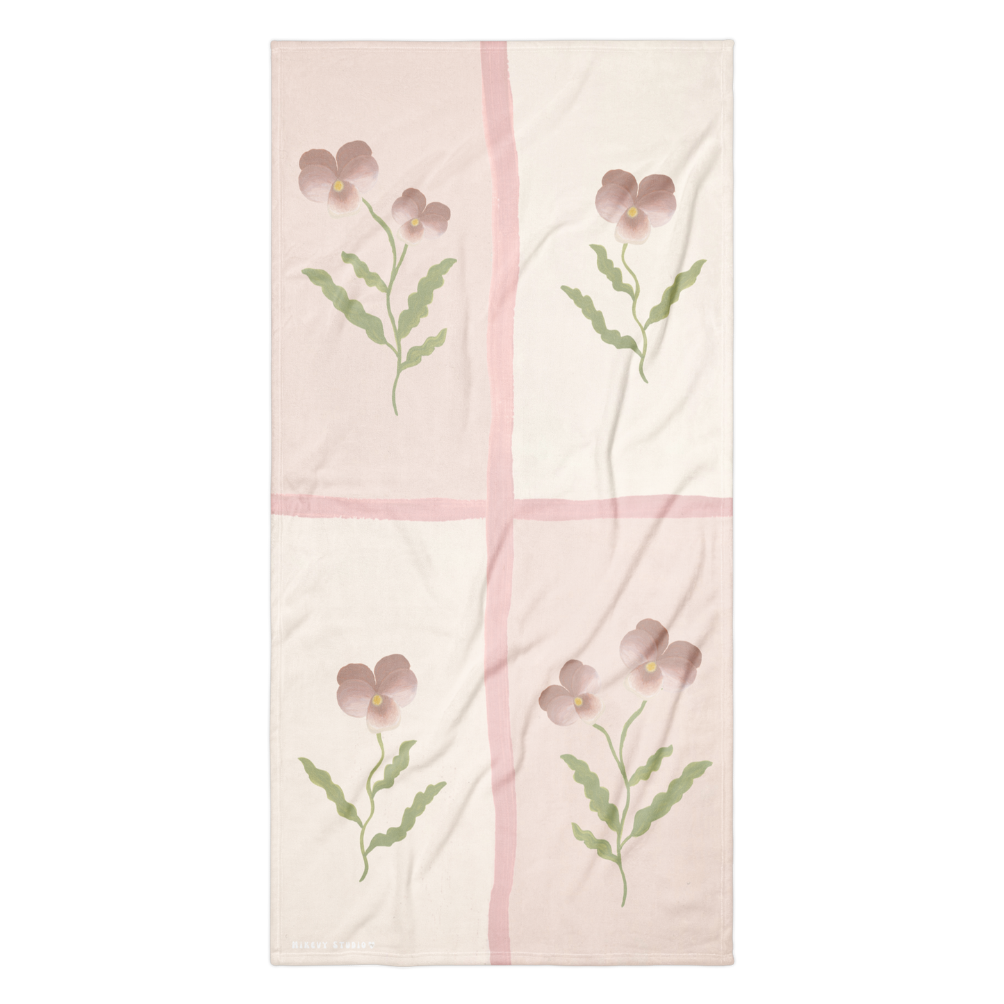 Towel - Pink Pansy Checkerboard Design