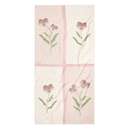 Towel - Pink Pansy Checkerboard Design