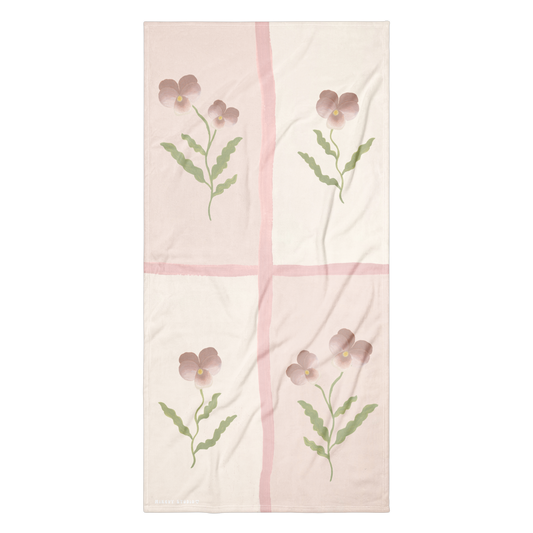Towel - Pink Pansy Checkerboard Design