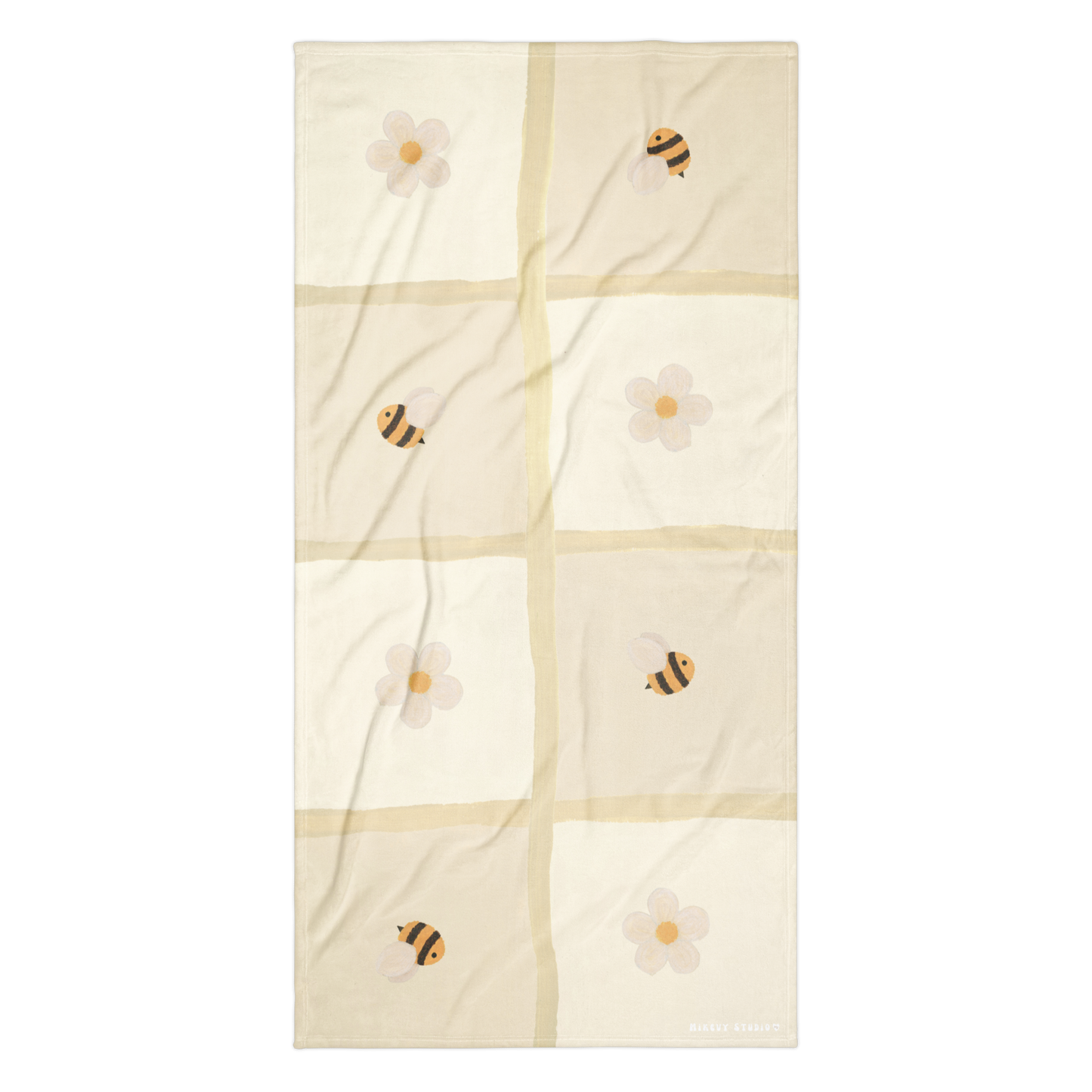 Towel - Bee & Flower Checkerboard Design