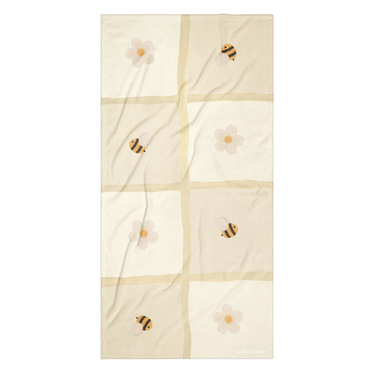 Towel - Bee & Flower Checkerboard Design