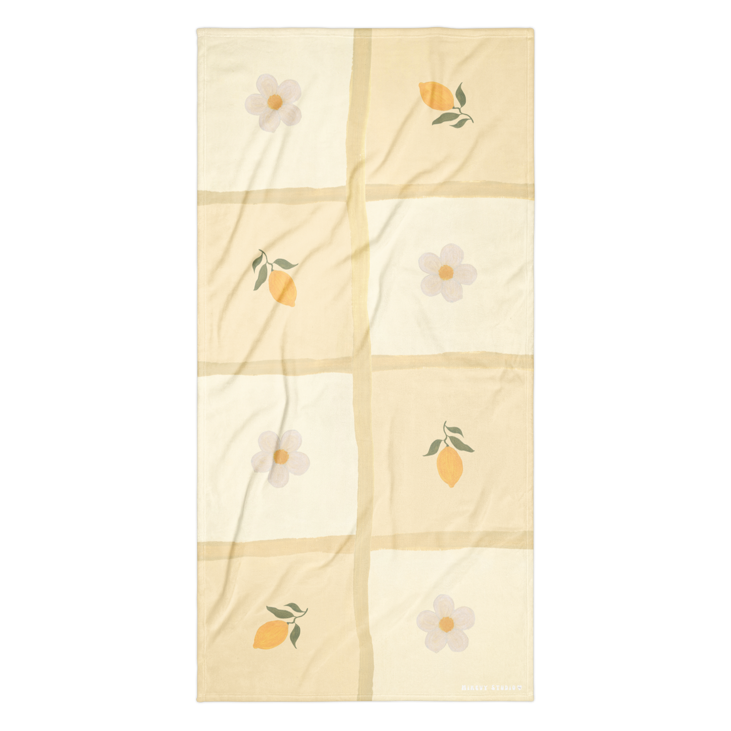 Towel - Lemon & Flower Checkerboard Design
