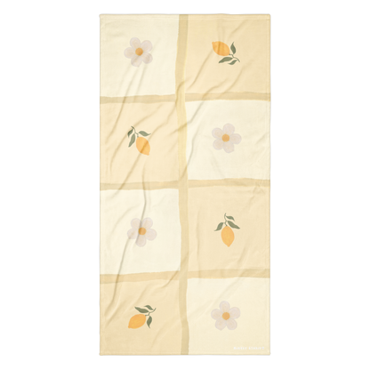 Towel - Lemon & Flower Checkerboard Design