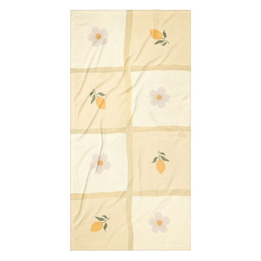 Towel - Lemon & Flower Checkerboard Design