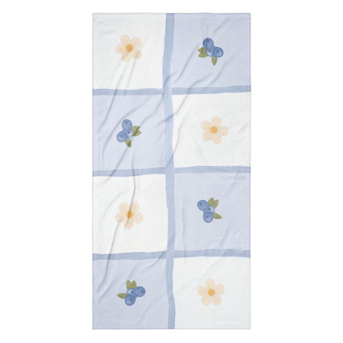 Towel - Blueberry & Flower Checkerboard Design