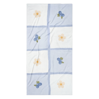 Towel - Blueberry & Flower Checkerboard Design
