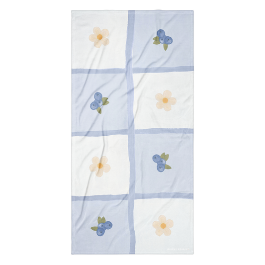 Towel - Blueberry & Flower Checkerboard Design