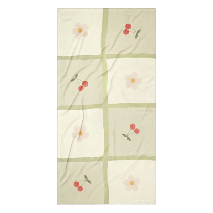 Towel - Cherry & Flower Checkerboard Design