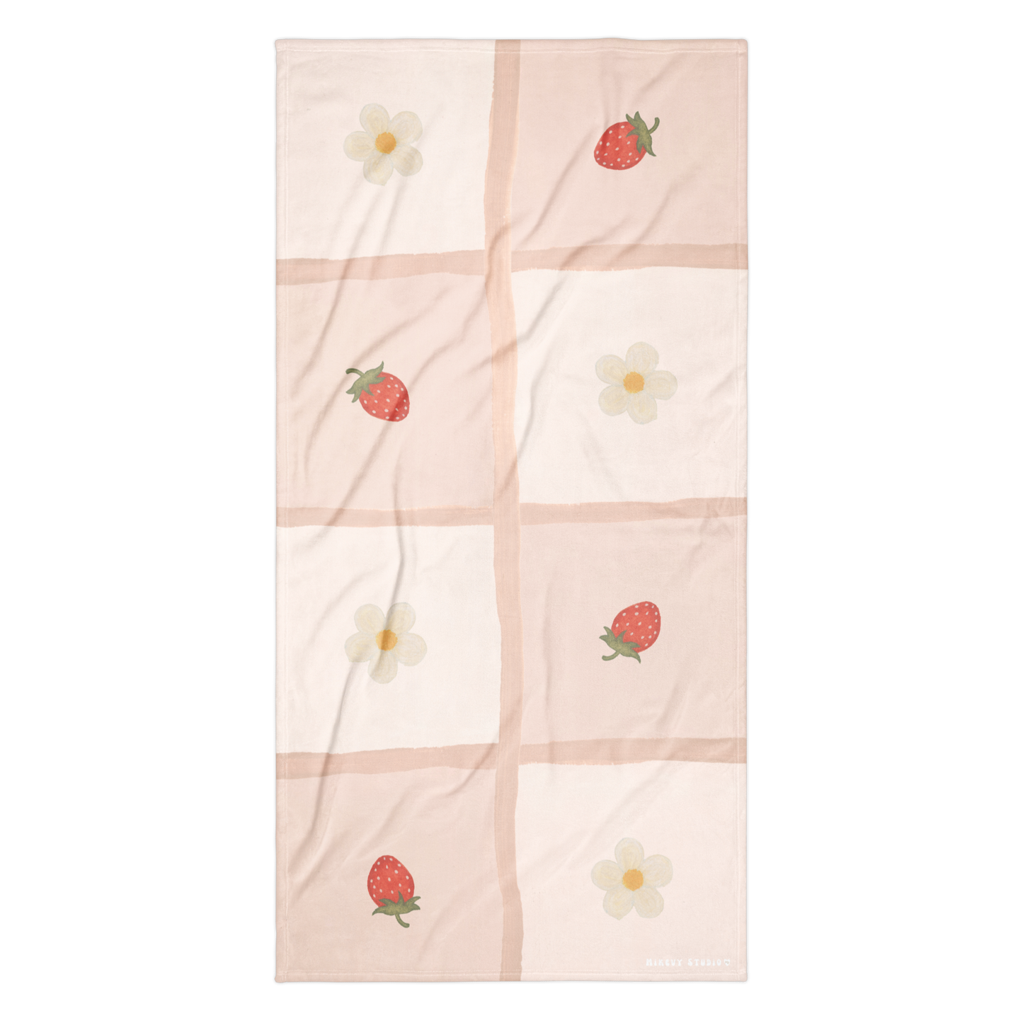 Towel - Strawberry & Flower Checkerboard Design