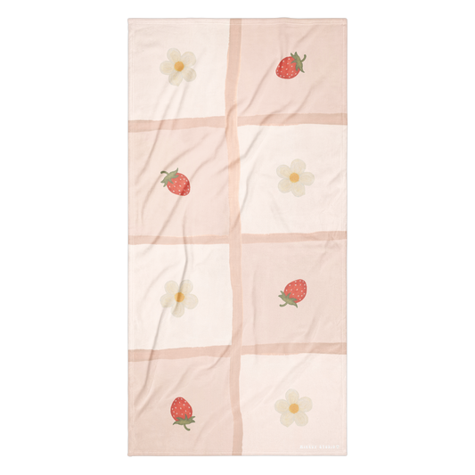 Towel - Strawberry & Flower Checkerboard Design