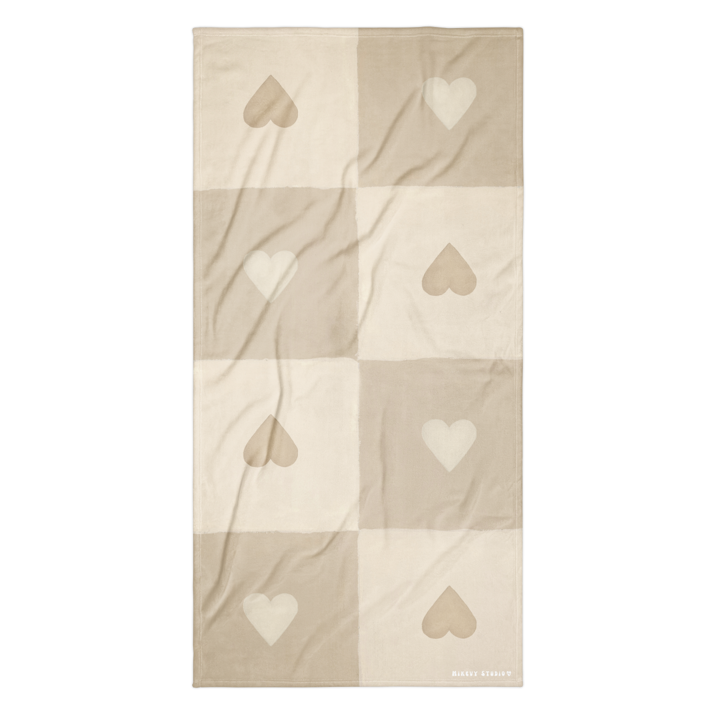 Towel - Beige Heart Checkerboard Design