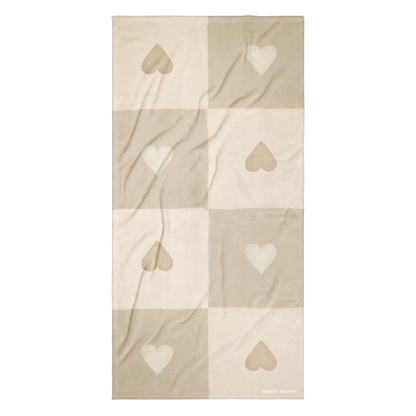 Towel - Beige Heart Checkerboard Design