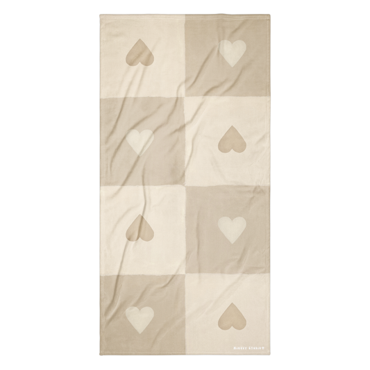 Towel - Beige Heart Checkerboard Design