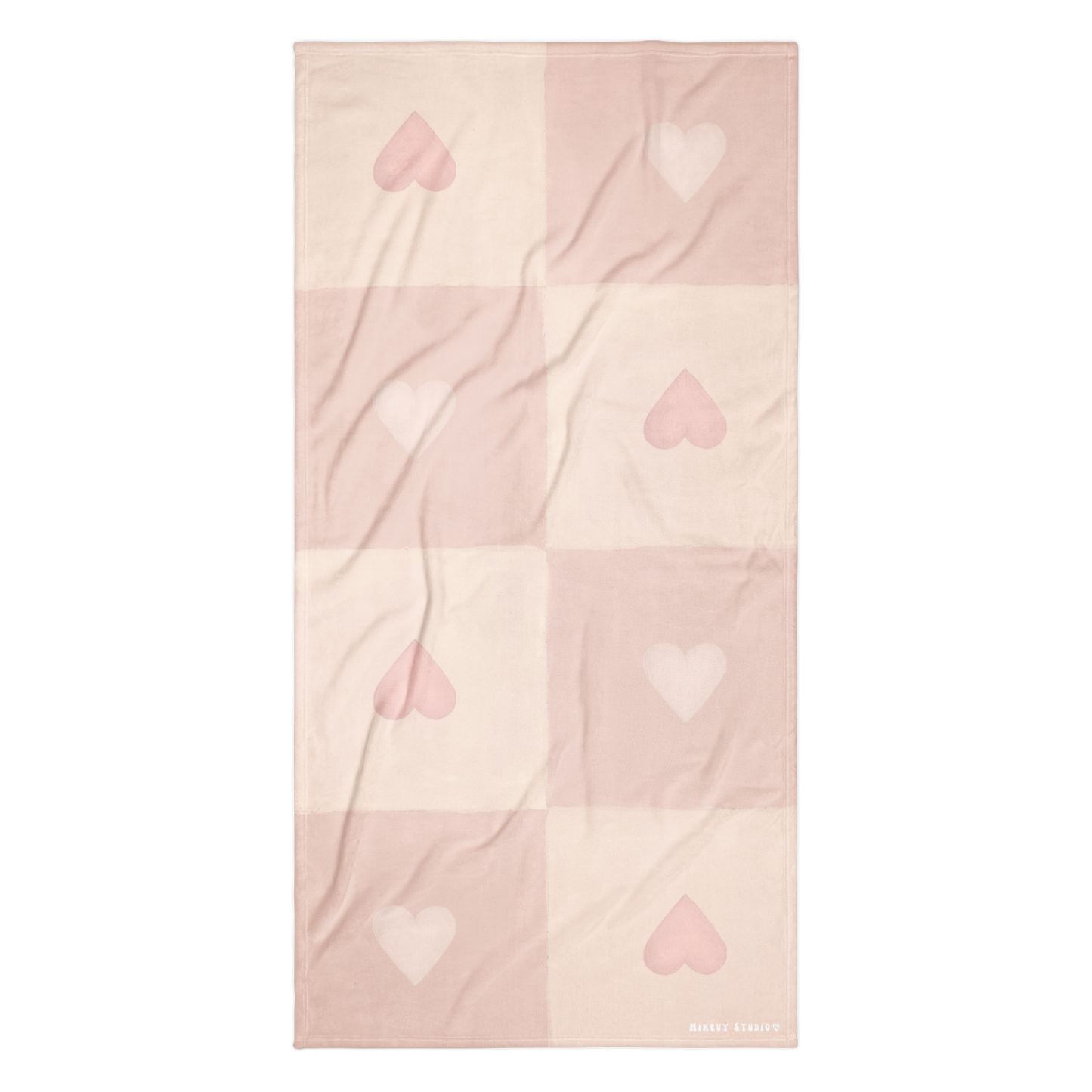 Towel - Pink Heart Checkerboard Design