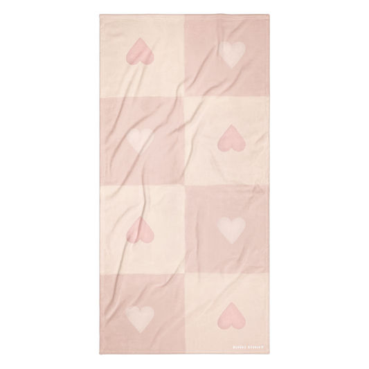 Towel - Pink Heart Checkerboard Design