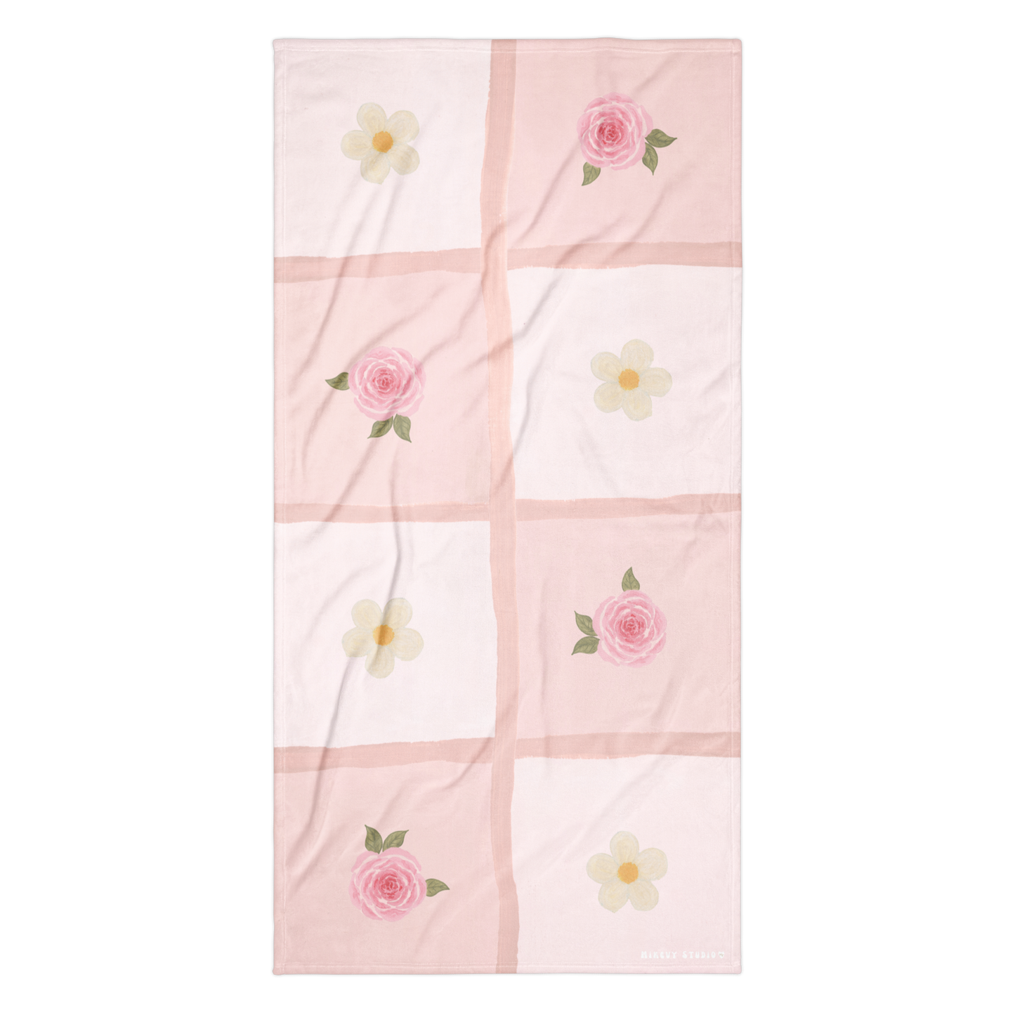 Towel - Rose & Flower Checkerboard Design