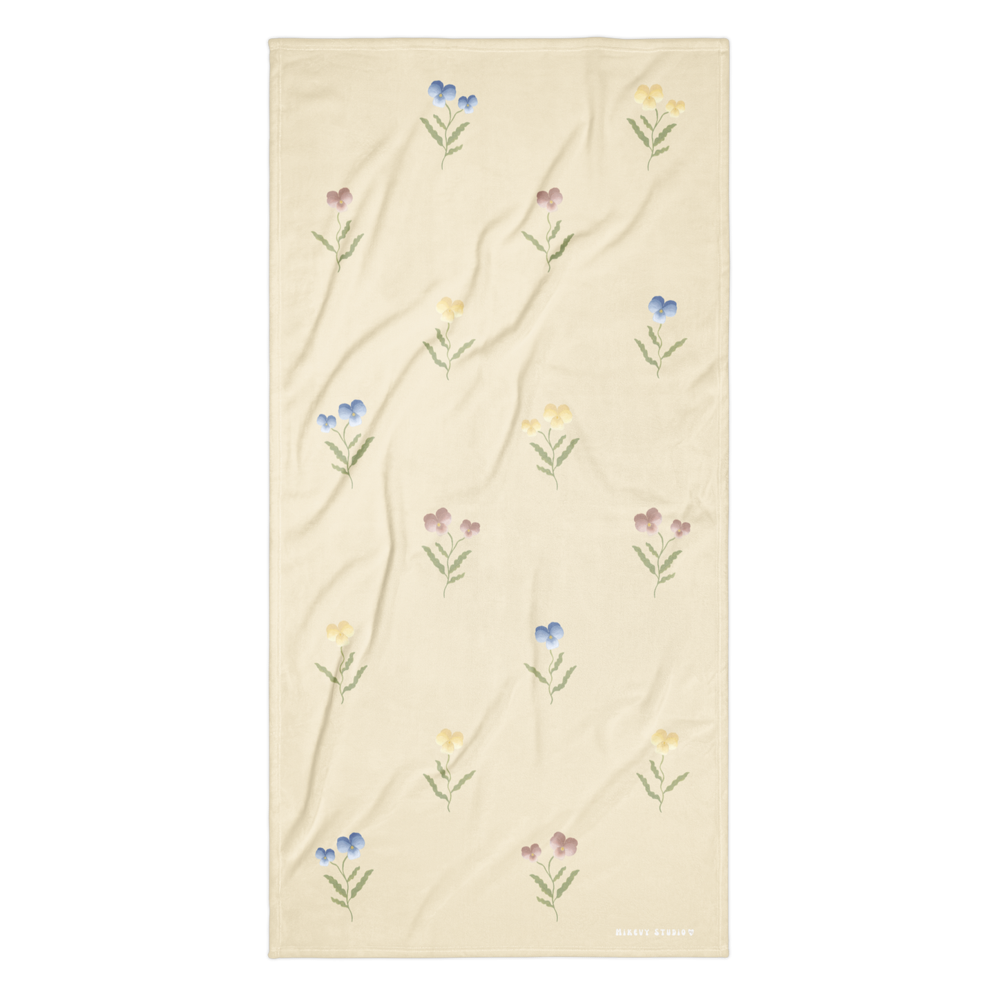 Towel - Pink, Blue & Yellow Pansy Design