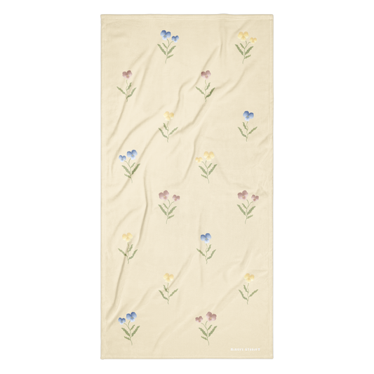 Towel - Pink, Blue & Yellow Pansy Design