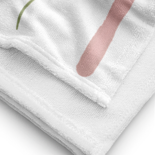 Towel - Pink Pansy & Pink Stripes Design