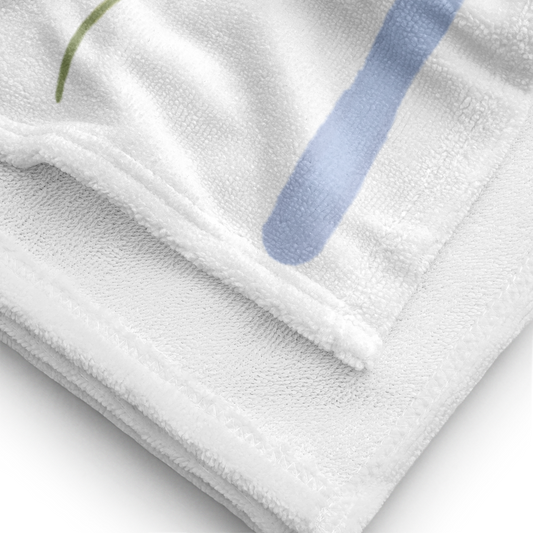 Towel - Blue Pansy & Blue Stripes Design