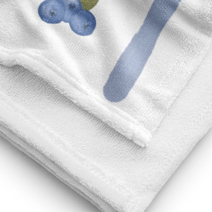 Towel - Blueberry, Flower & Blue Stripes Design