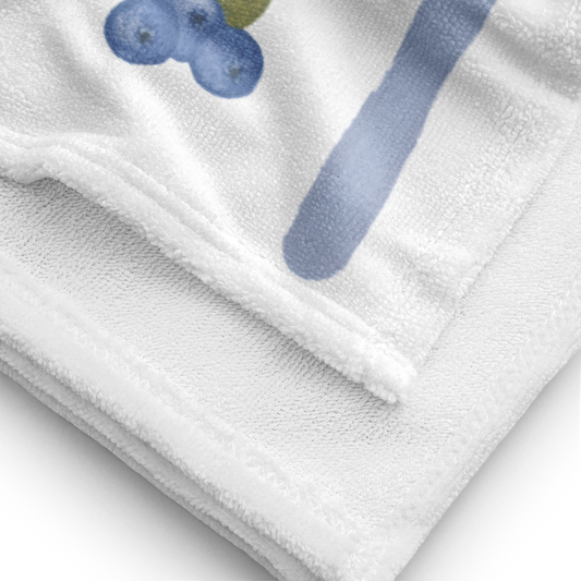Towel - Blueberry, Flower & Blue Stripes Design