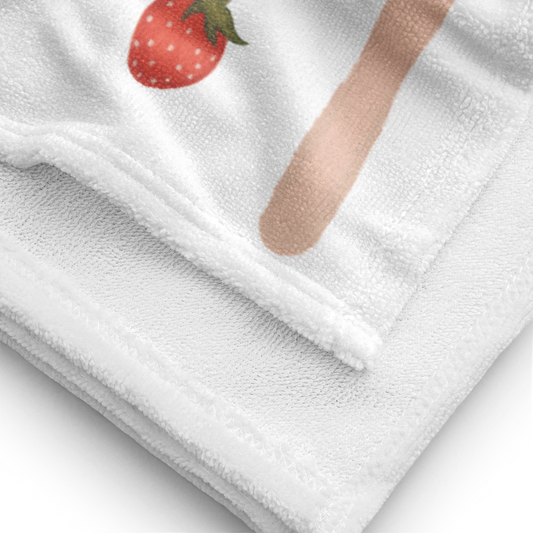 Towel - Strawberry, Flower & Pink Stripes Design