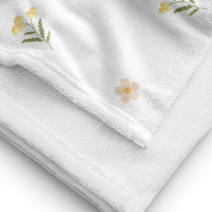 Towel - Yellow Pansy & White Flower Design