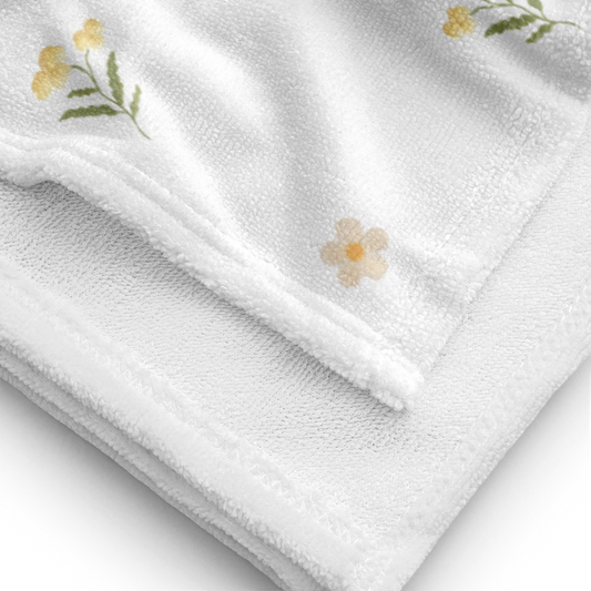 Towel - Yellow Pansy & White Flower Design