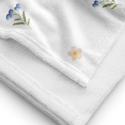 Towel - Blue Pansy & White Flower Design