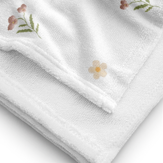 Towel - Pink Pansy & White Flower Design