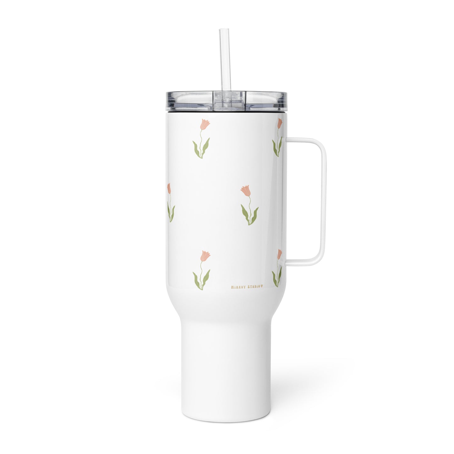 Large Stainless Steel Travel Tumbler - Pink Tulip Design