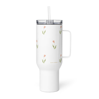 Large Stainless Steel Travel Tumbler - Pink Tulip Design