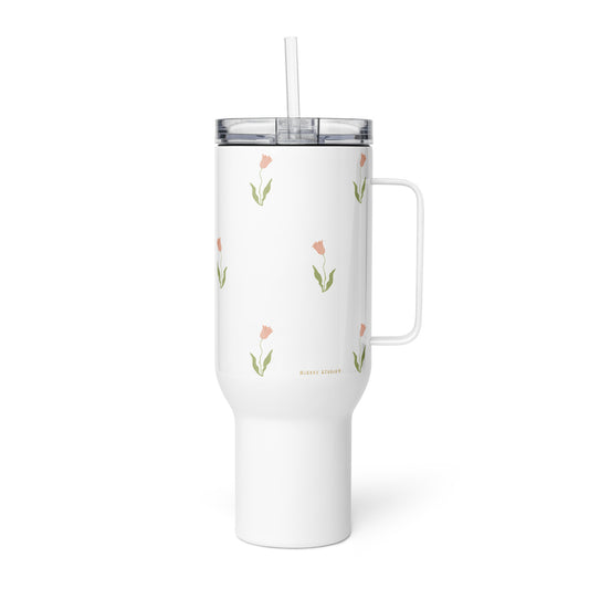 Large Stainless Steel Travel Tumbler - Pink Tulip Design