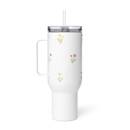 Large Stainless Steel Travel Tumbler - Pink, Blue & Yellow Pansy Design