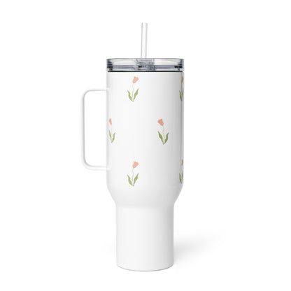 Large Stainless Steel Travel Tumbler - Pink Tulip Design